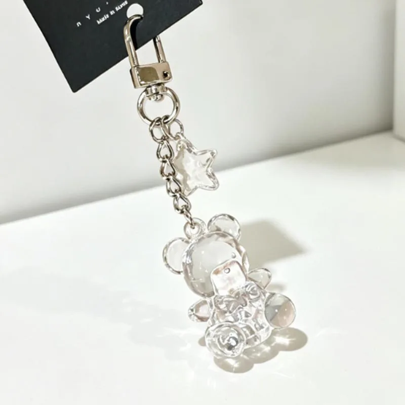Korean Transparent Acrylic Bear Star Charm Keychains Fashion Decor Accessory for Women Handbag Car Key Decoration Present