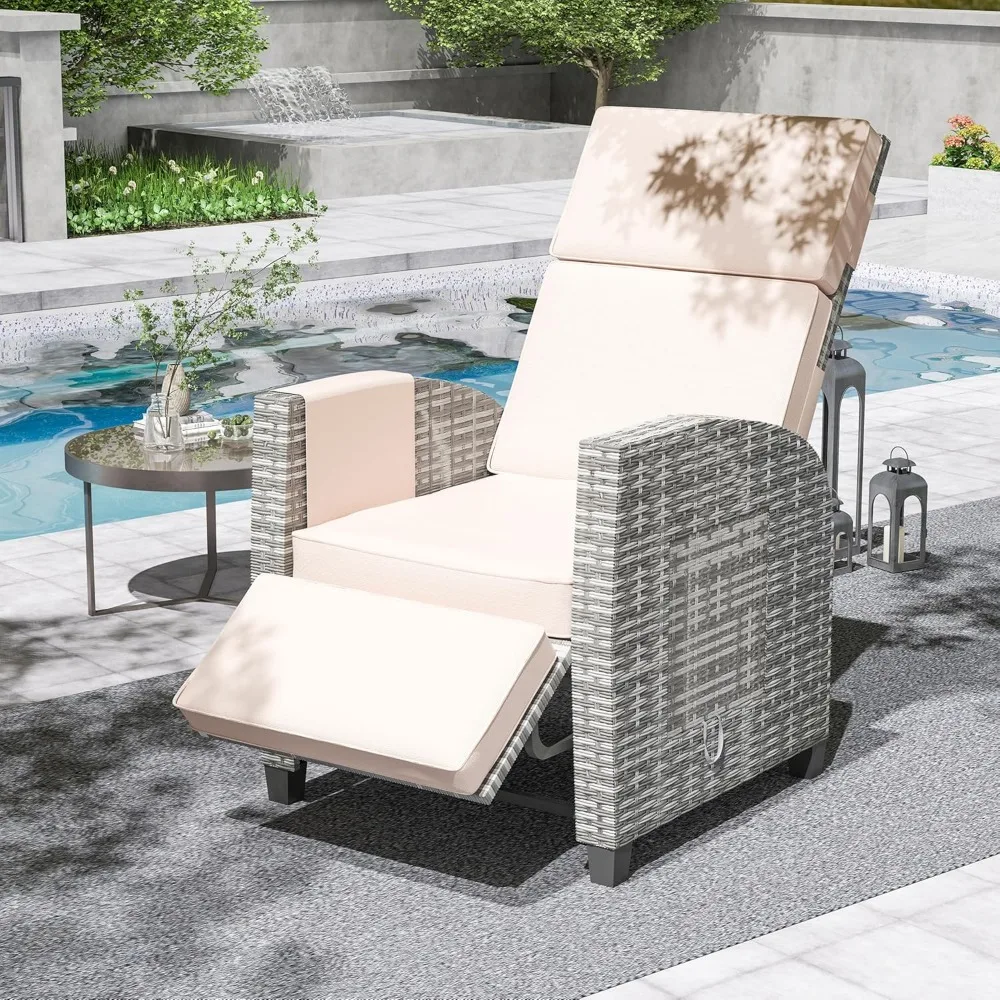 

Outdoor Recliner Chair, Reclining Patio Chairs with Adjustable Backrest and Extended Footrest, PE Rattan Patio Lounger Chair wit