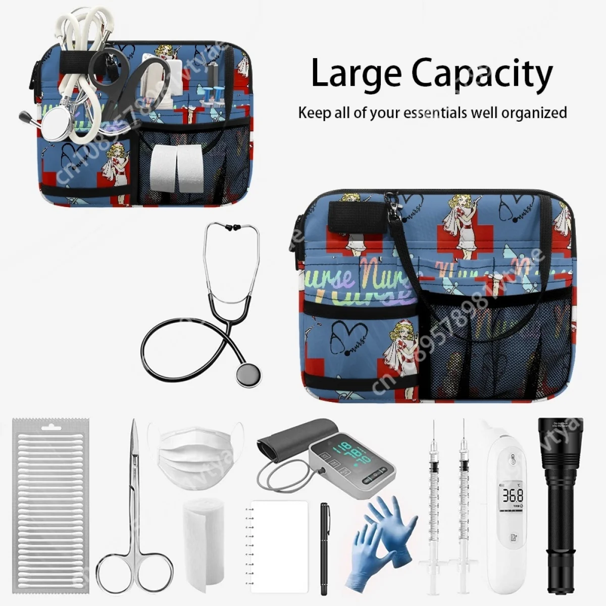 Female Bag Drop Ship Cartoon Nurse Print Multi Pocket Waist Bag Adjustable Fanny Pack Emergency Medicine Bandage Storage 2023