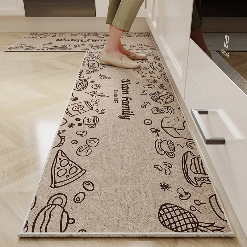 VIKAMA 1/2PC Cartoon Easy To Manage Kitchen Floor Mat Home Long Crystal Velvet Carpet Dirt Resistant and Non-Slip Floor Mat