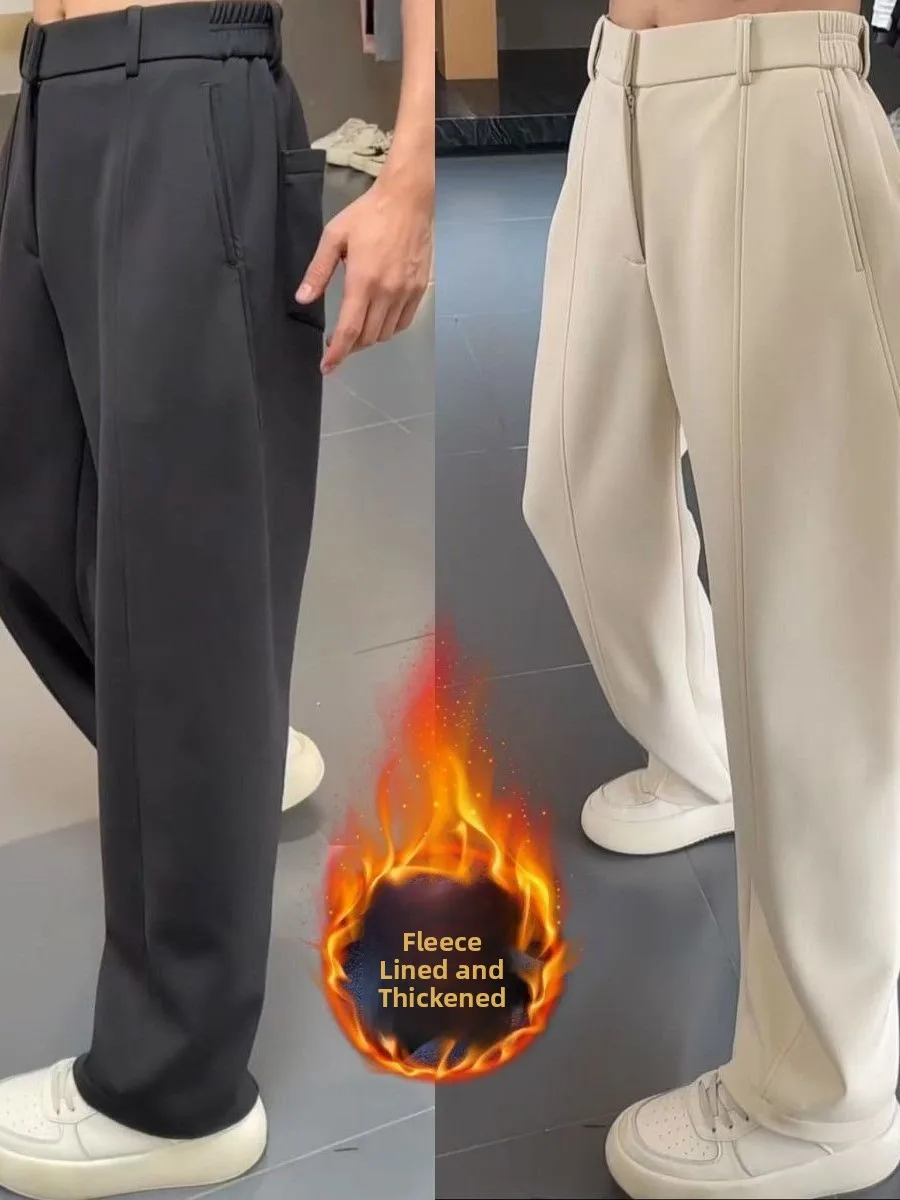 

Мужские повседневные брюки из утолщенного флиса и модала, свободные, прямого кроя, осенне-зимние, с эффектом высокой комфортности, матовые, из ПУ.