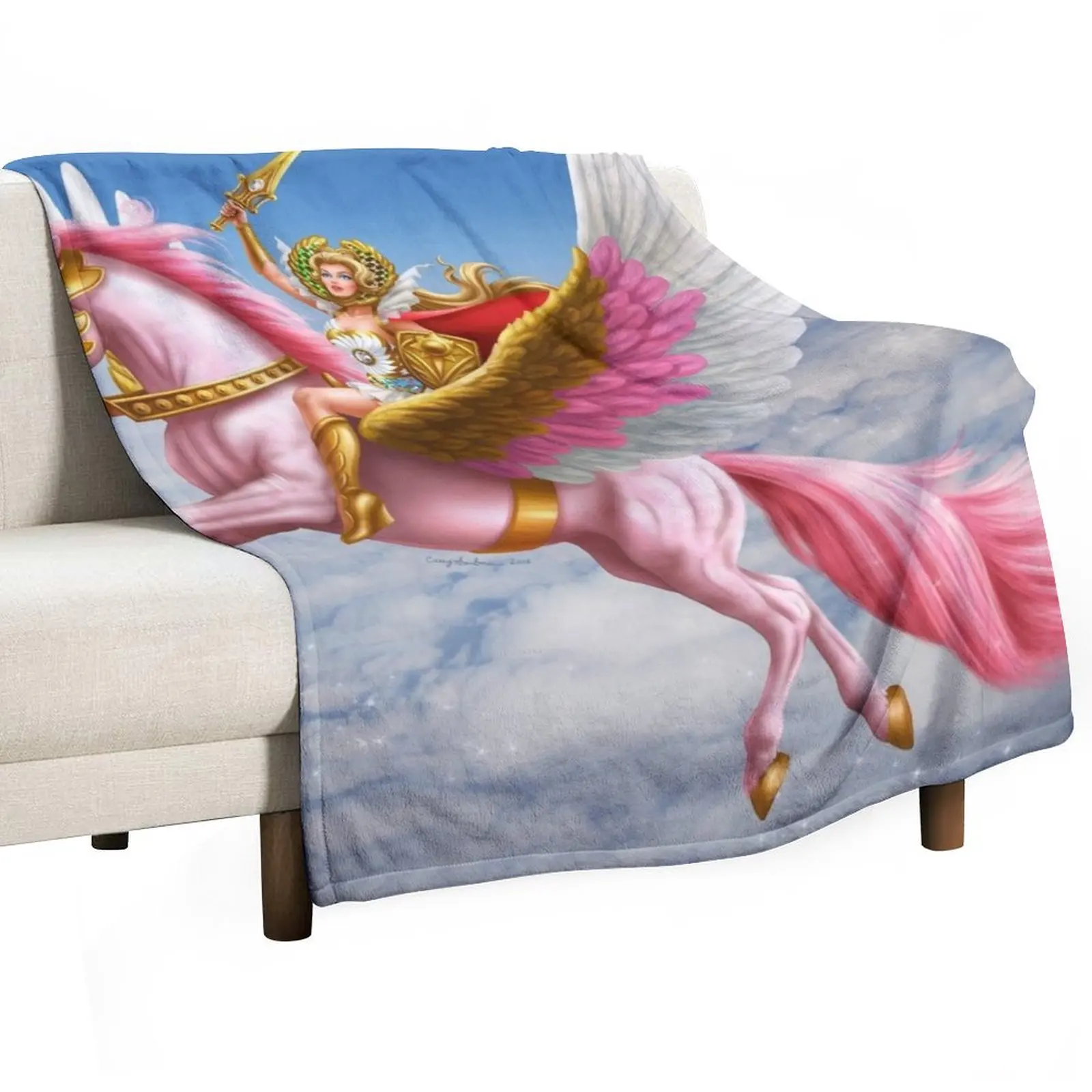 She-Ra and Swiftwind soaring in the clouds! Throw Blanket Thermal anime Blankets