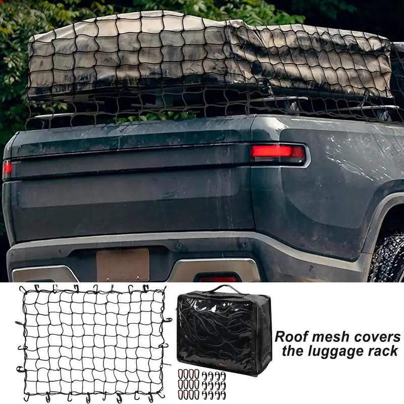 Truck Bed Cargo Net Stretchable Luggage Net Roof Rack Net with 12 Metal Carabiners Mesh Cargo Net Rubber Net 5.9 x 3.9 ft Truck