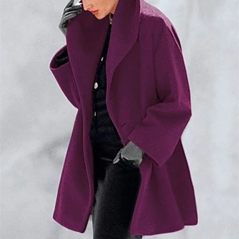 American European New Fashion Autumn Winter Women's Solid Color Elegant Casual Trendy Single-button Wool Trenches Female Coats