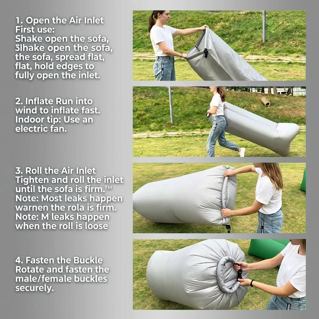 Portable Waterproof Inflatable Couch, 400KG Max Load, Foldable 48×24×10cm for Camping, Beach, Backyard