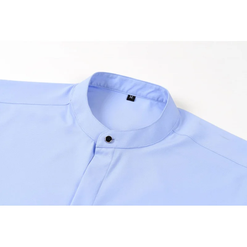 Spring and Autumn Men's Retro Stand Collar Long Sleeve Shirt Stretch  Business Casual Shirt New Top