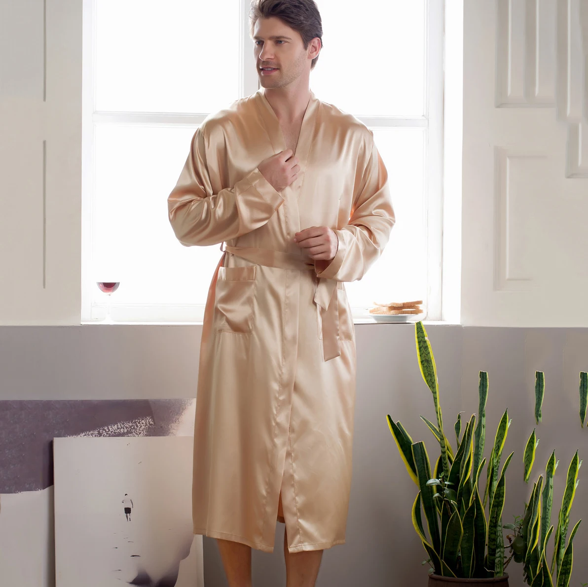 حجم كبير 3XL الرجال طويل Bathrobe ملابس خاصة الأسود العريس رداء الزفاف الربيع الصيف ملابس خاصة النوم ثوب النوم فضفاض الساتان المنزل ارتداء