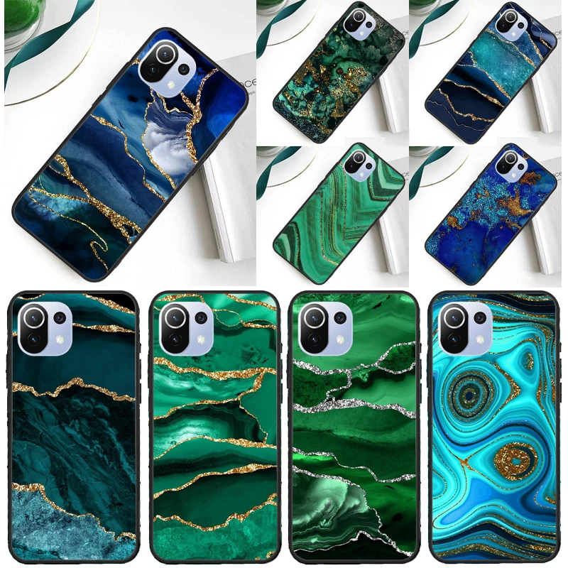 Gold Indigo Faux Malachite Case For POCO X5 X3 F5 Pro F3 F4 X4 GT M5s C40 Cover For Xiaomi 13 12 Lite 11T 12T Pro 12X