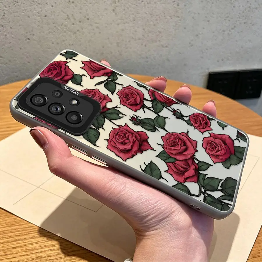 Vintage Red Rose Case for Samsung Galaxy A71 A14 A34 A37 A17 A54 A26 A50 A15 A16 A56 A23 A57 A25 A12 A72 A31 A07 A51 A04 Phone