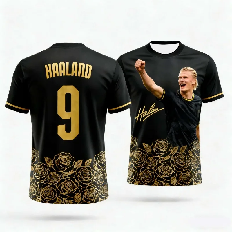 AI Fashion Football Star Haaland Special Edition Jersey for Adults and Children, Loose Fitting Couple Style Short Sleeved