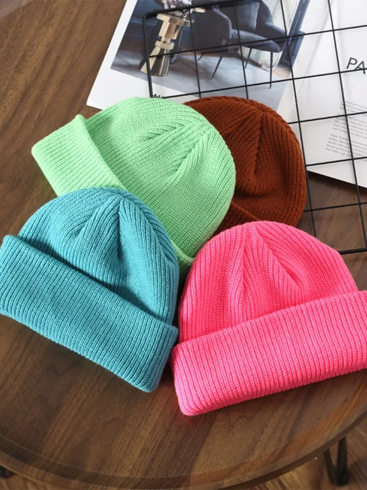 Winter Women Knitted Hat Scarf Solid Color Thickened Warm Lining Skullcap Outdoor Cycling Warm Wind Protection Beanies R07