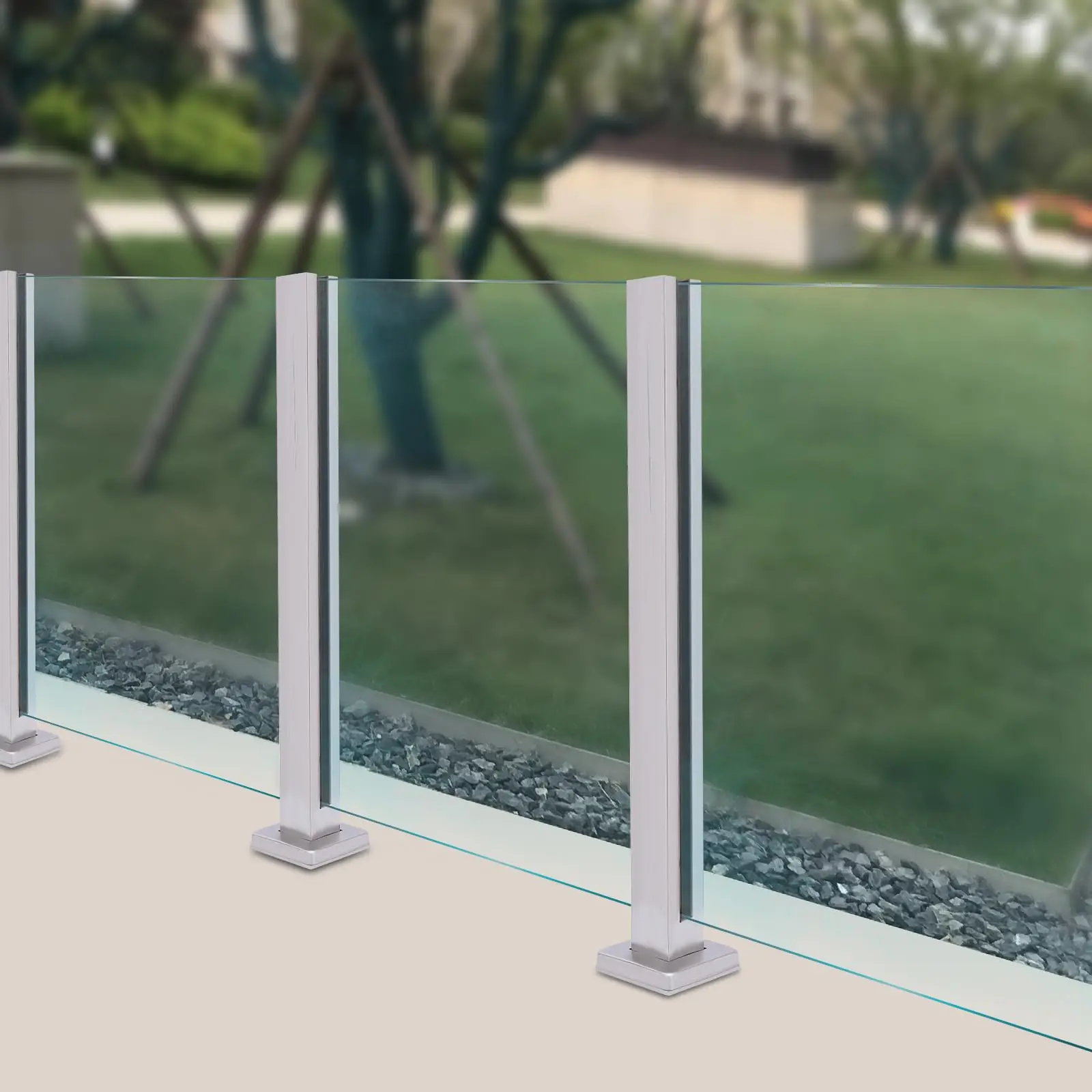 Glass Railing Post Heavy Duty Glass Railing Post 35.8'' End Post 304 Stainless Steel Balcony Deck Concrete P
