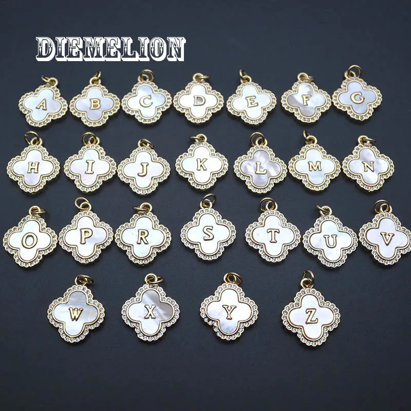 

5pcs/lot Clover Shape Natural White MOP Shell Charms A-Z Initial Letter Gold Color Pendants for DIY Jewelry Making Accessories