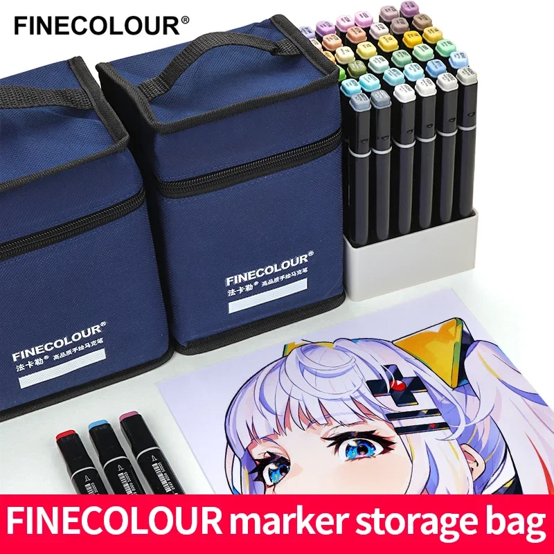 FINECOLOUR Markers Pen Bag Zipper Large Capacity Art Markers Canvas Storage Bag Hold Markers Pen Square Round Base Art Supplies