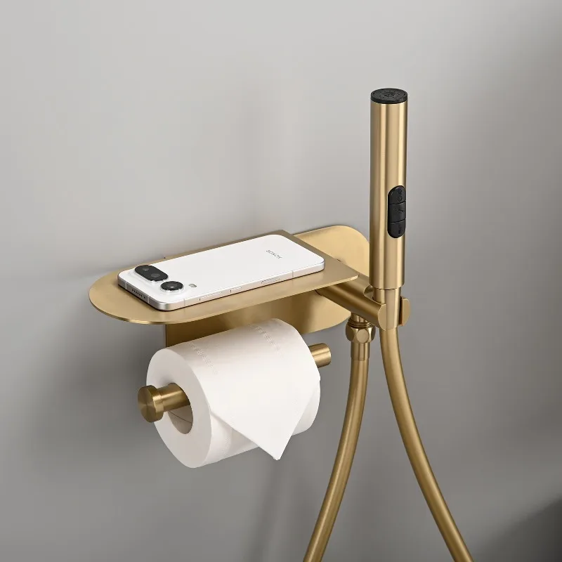 Bathroom cold toilet significant other set brushed rose gold spray gun with tissue holder into the wall copper woman washer