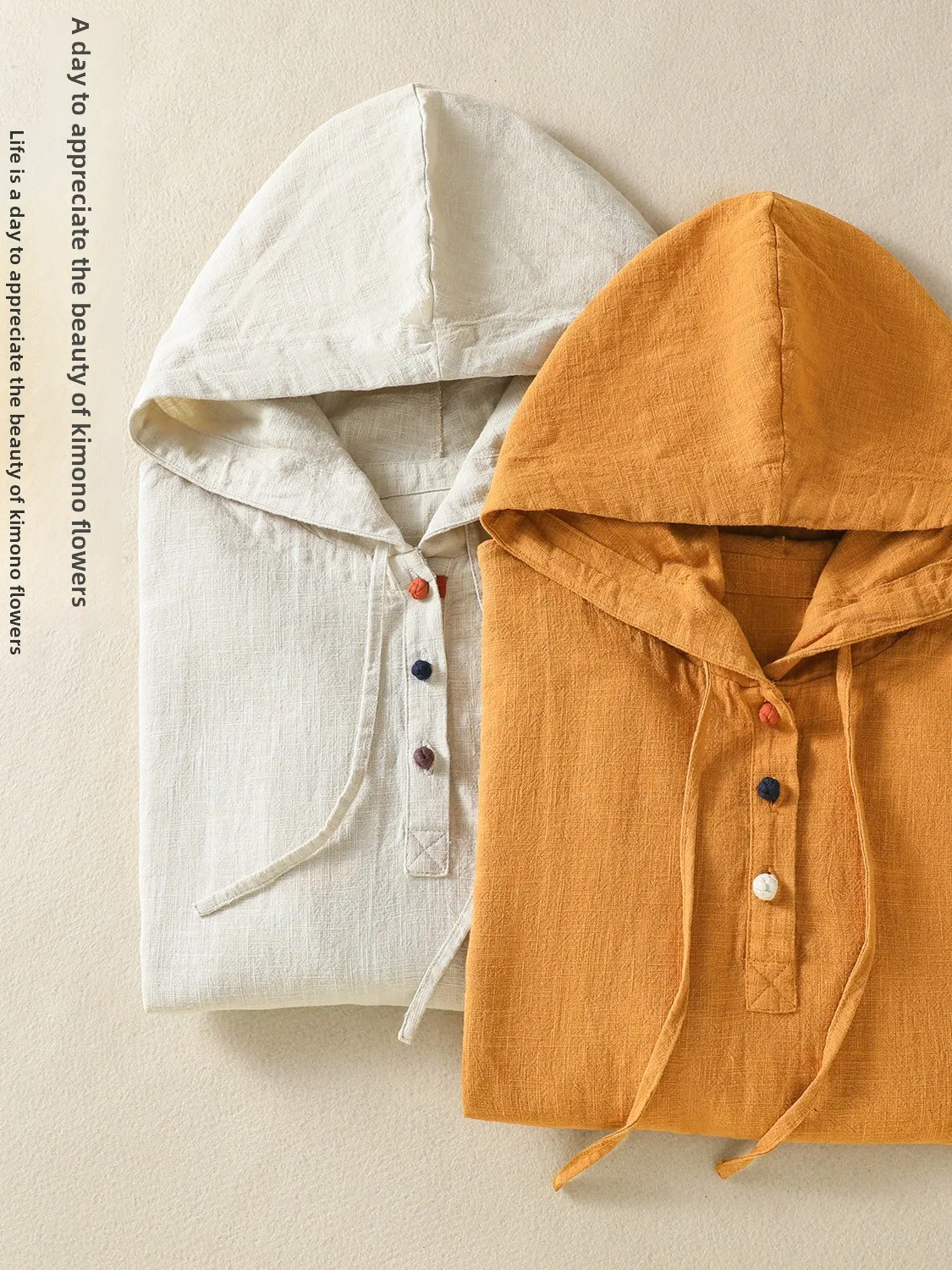 Sudadera con capucha de lino para mujer, Top Retro Zen de lino y algodón con Base holgada para primavera y otoño, Color puro para ir al trabajo