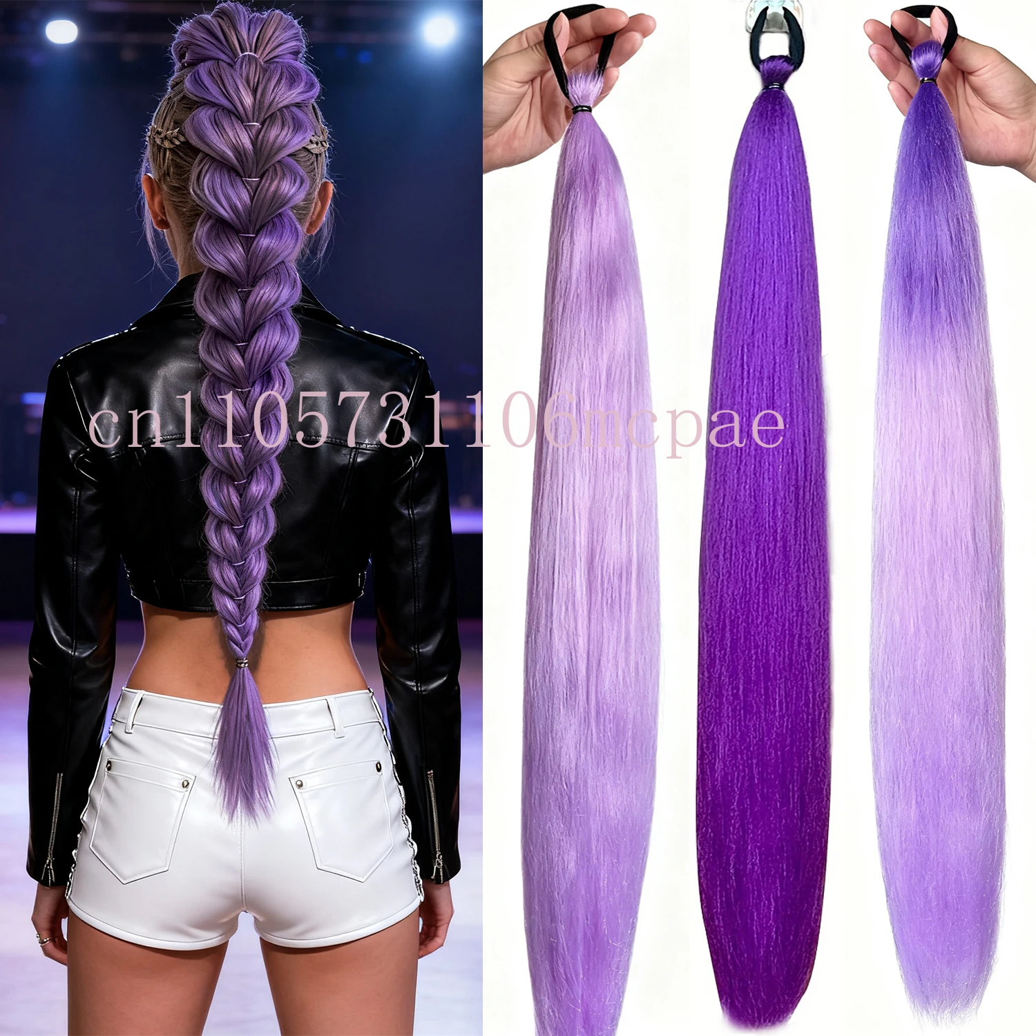 

RUMI Same wig braid Synthetic Purple Long Straight Ponytail Rubber Band Ponytail Hair Extension for Women Purple Halloween