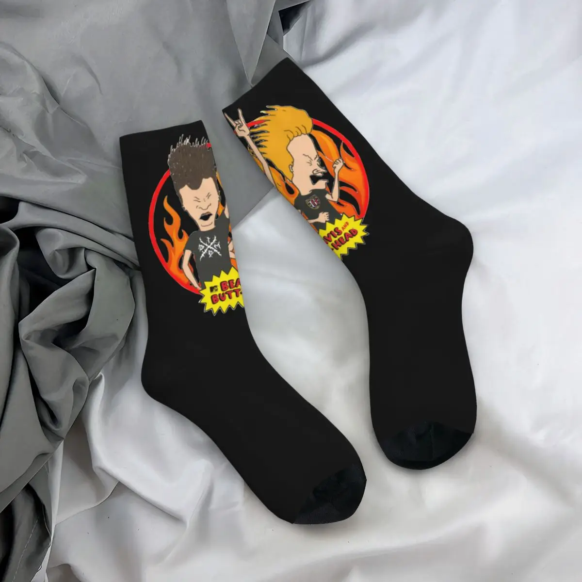 Calcetines divertidos y felices para hombre, medias de dibujos animados de Fire MTV, Vintage, Harajuku, y Butthead Beavis, estilo callejero,