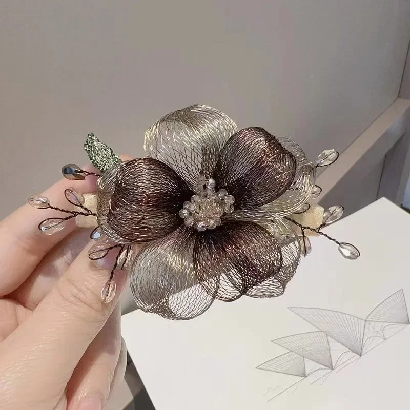 Fashion Copper Wire Weaving Flower Brides Hairpin Hair Accessories for Women Elegant Luxury Spring Clips for Girls Headwear Gift