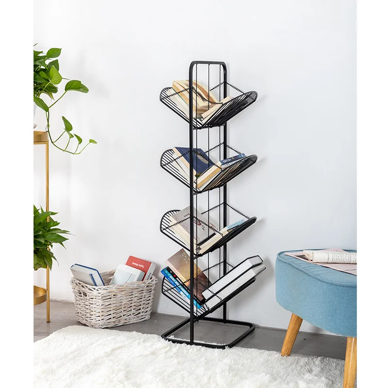 4 Tier Corner Shelf Modern Magazine Bookshelf Small Bookcase Decorative Storage Rack Stand for Living Room Home Office