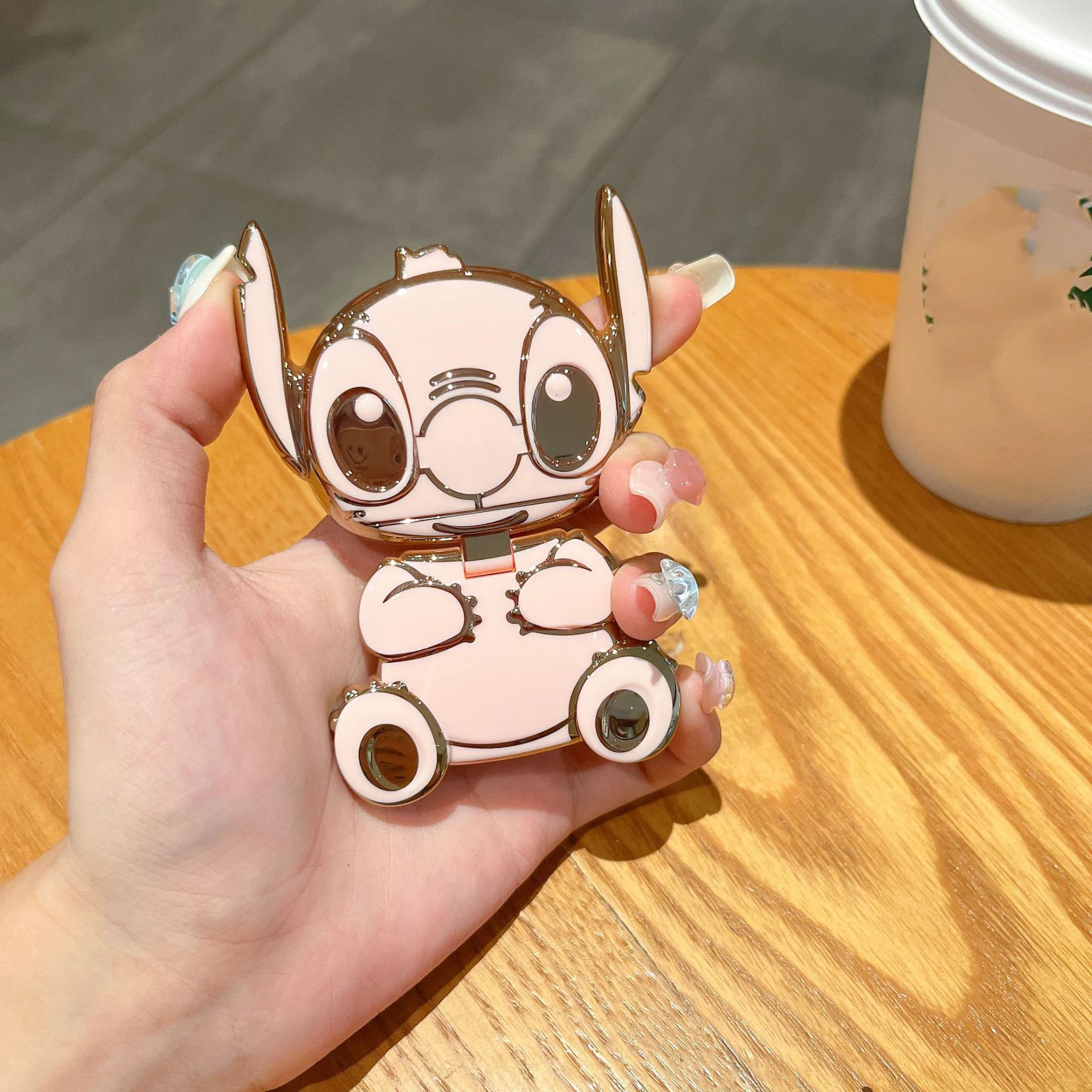 Disney Lilo & Stitch Mobile Phone Holder Cartoon Portable Makeup Mirror Metal Rotatable Foldable Phone Holder Girl Gift