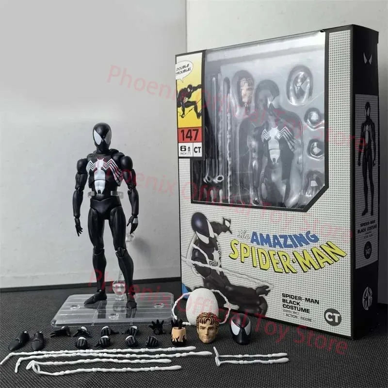 CT Toys Mafex 147 Spiderman Figure The Amazing Spider-Man Venom Black Suit KO Ver. Action Figures Anime Figurine Model Boys Gift