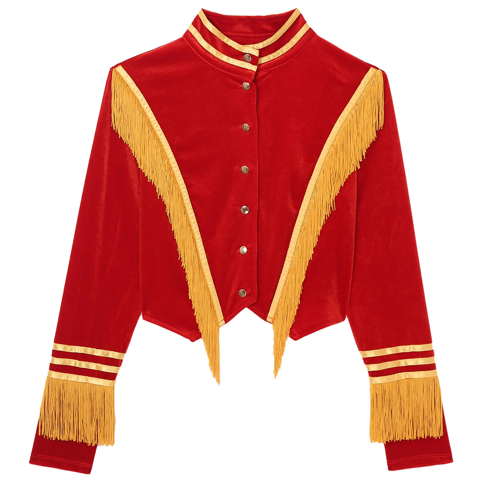 Women\'s Halloween Circus Ringmaster Jackets Velvet Outerwear Ringleader Coat Magician Circus Cosplay Tassel Stripe Crop Jackets