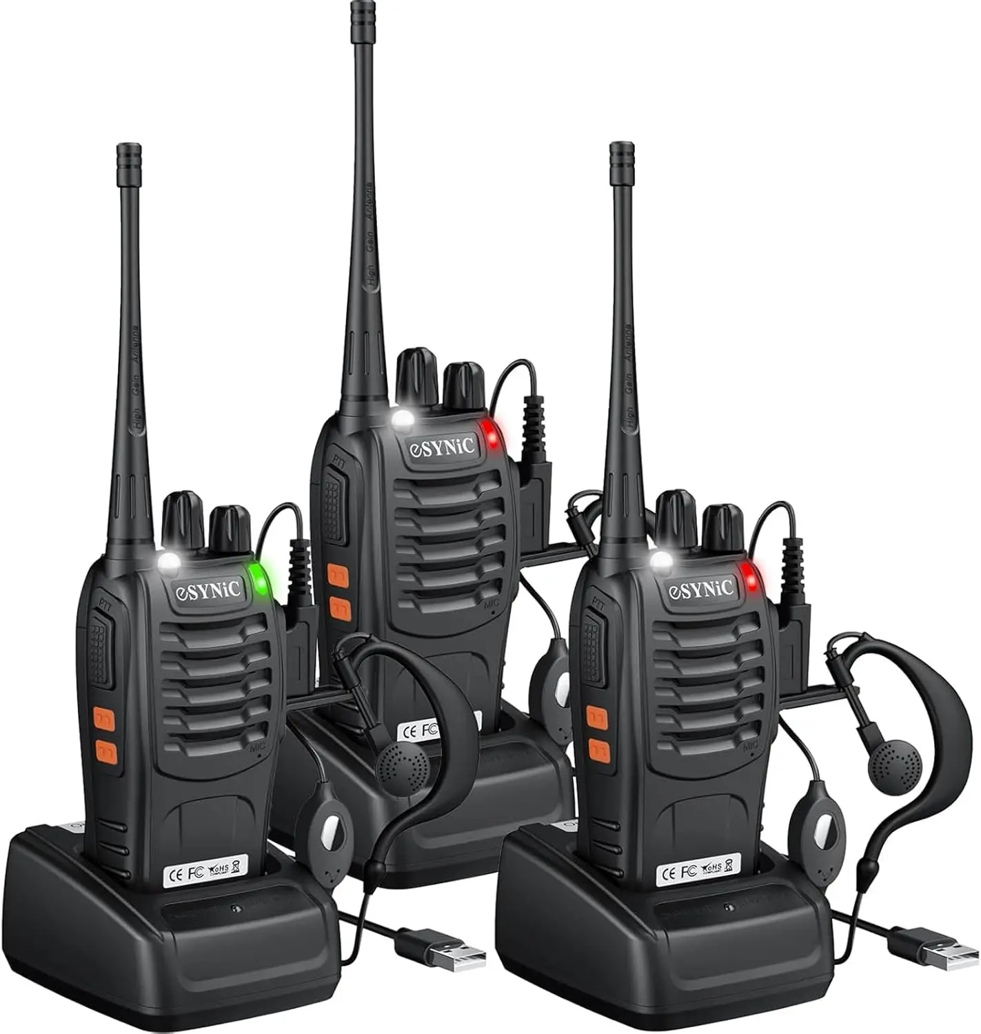 

eSynic 3 Pack Walkie Talkies 5KM 16CH Rechargeable w/ Earpiece for Camping Hiking Family Kids