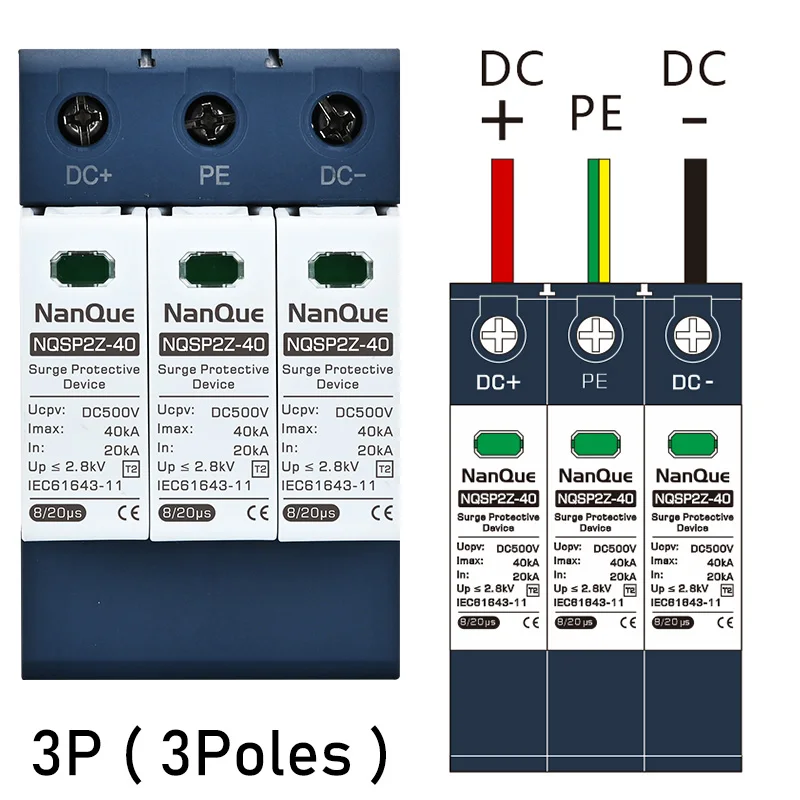 DC SPD 100V 250V 500V 800V 1000V Surge Arrester Protective Lightning Protector 20KA 40KA 60KA New Energy  DC Surge Protector