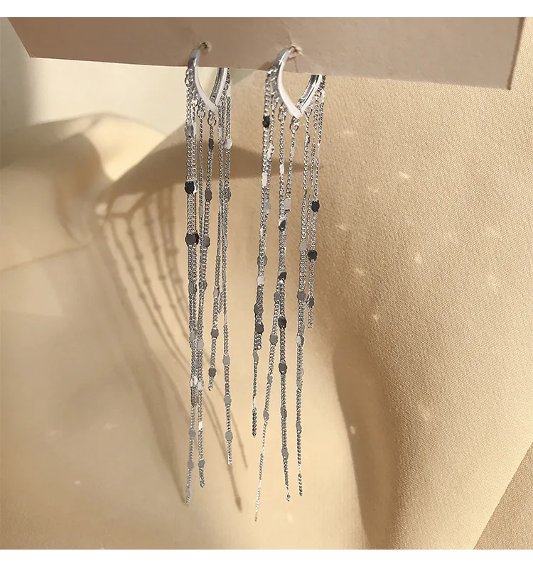 925 Sterling Silver Light Luxury Long Tassel Hoop Earrings Female Temperament Love Heart Gorgeous Handmade Jewelry Wedding Gift view 2