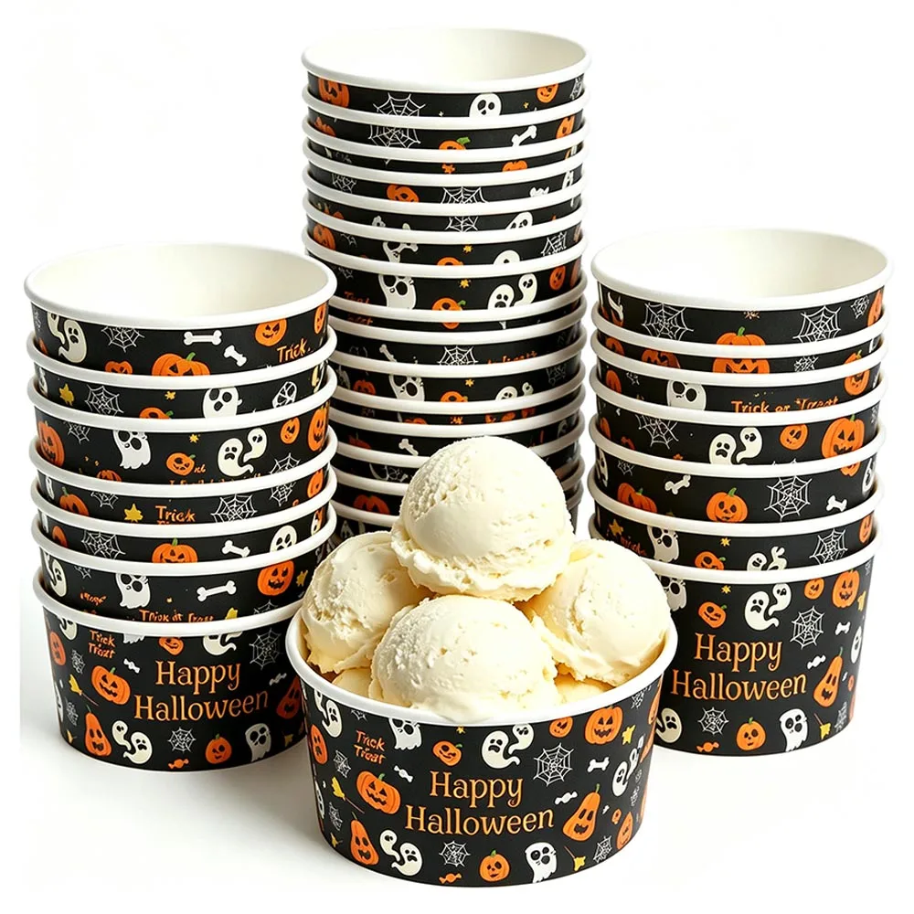 Halloween Einweg-Papierschalen Kürbis-Geist Eisbecher Snackbox Tischgeschirr Happy Halloween Party Dekorationszubehör
