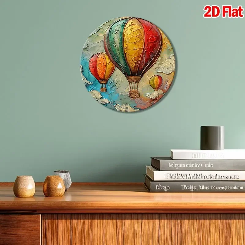 Vintage Colorful Hot Air Balloon Tin Sign, 8x8 Inch Retro Farmhouse Metal Wall Art, Waterproof Rustproof Hanging Decor
