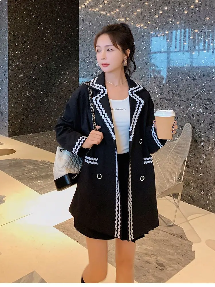 High-Grade Suit Jacket Women's 2023 Spring New Han Fanbo Wave Edge Suit Collar Thin Suit Jacket Tide