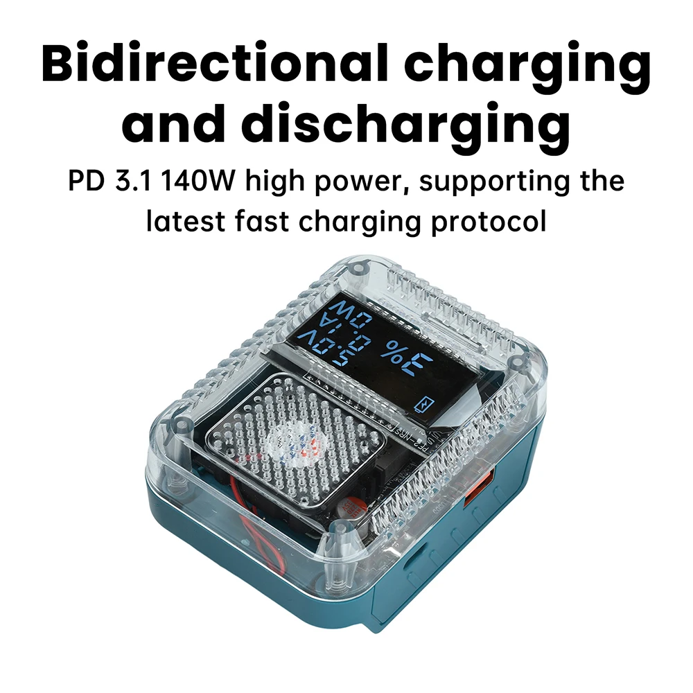 

Адаптер для литиевой батареи с цифровым дисплеем, преобразователь для зарядных устройств для литиевой батареи Makita, адаптер 28 В, 140 Вт, PD 3,1, USB Type-C