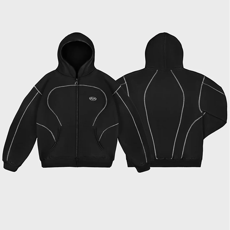 

2025 New Cross border Fashion Brand Loose Hoodie Hip Hop Street Wear Men's and Women's Zipper Hooded Casual Set