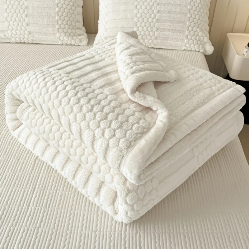 1pc Weighted Coral Fleece Blanket,White Soft Warm Jacquard Plush Throw Bed Sofa Cover Nap Flannel Blankets Drop Shipping 180*200 - view 2