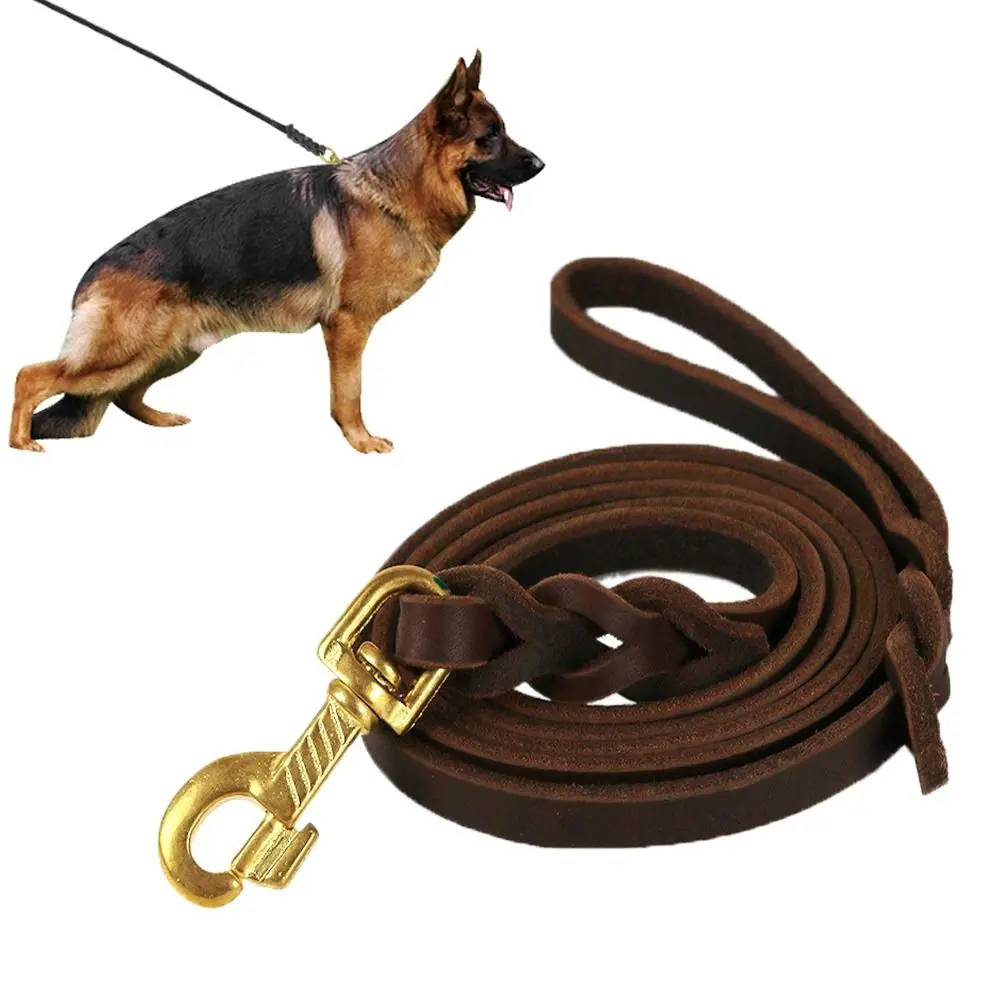 With Copper Hook Leather Braided Dog Leash Pet Products Long Soft Dog Traction Rope Durable Brown Medium Large Pet