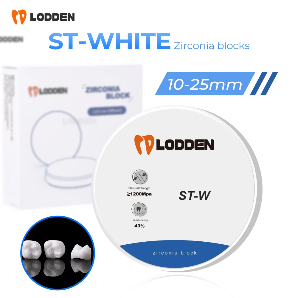 

LODDEN ST-W Dental Zirconia Blocks 98mm/95mm/AG for CAM CAD Odontológicos Dentures White Zirconia Materiales 1350Mpa