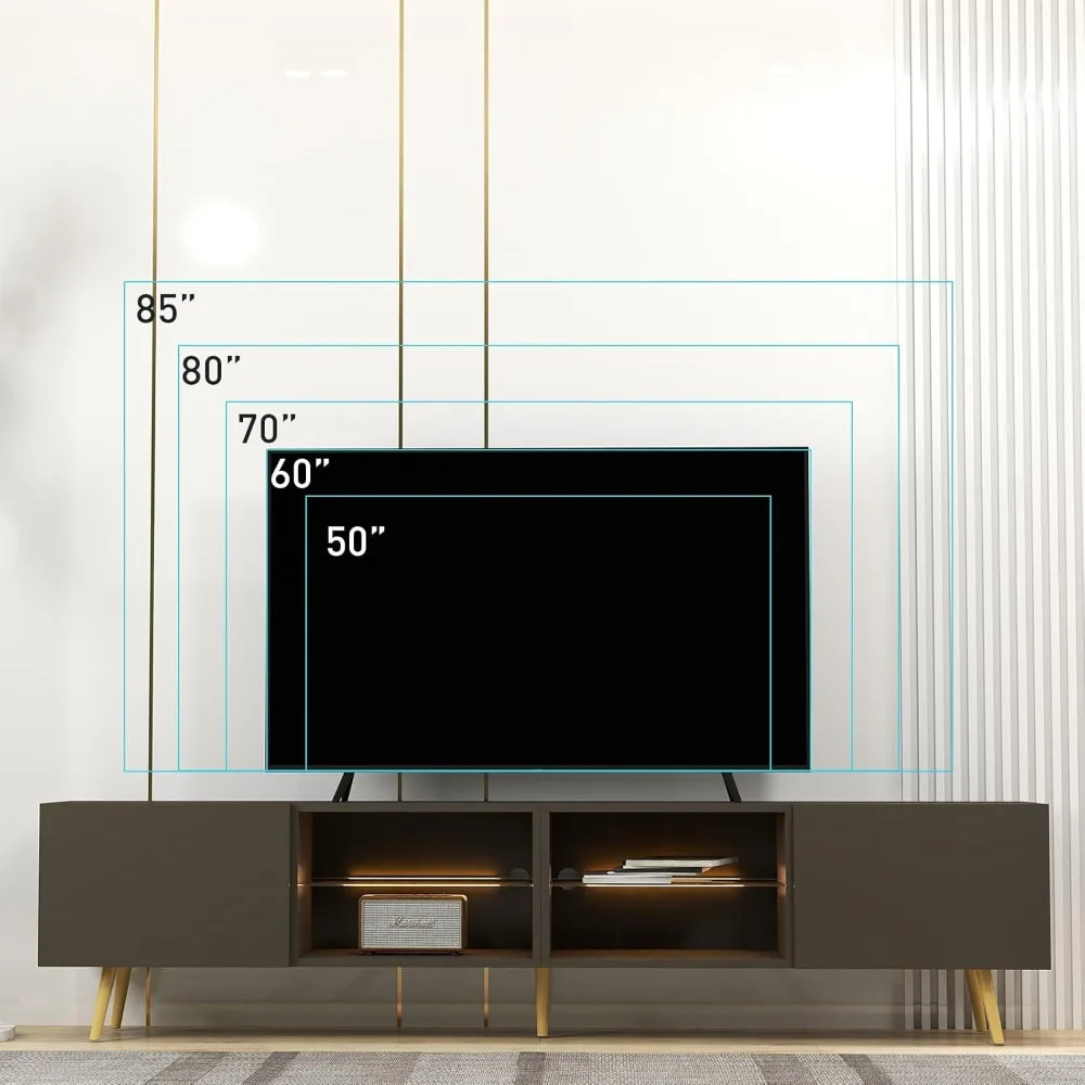 حامل تلفزيون 86، مركز ترفيهي حديث لـ 75 تلفزيونًا، طاولة وحدة تحكم تلفزيون مع خزائن تخزين لغرفة المعيشة #4