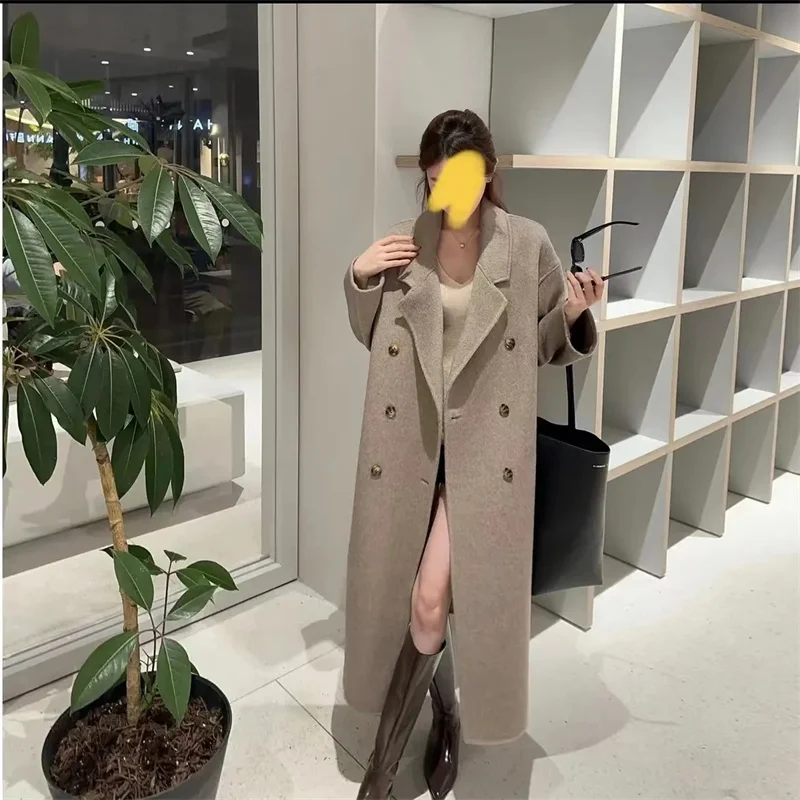 Women's Woolen Coat Medium Length Loose Thick Autumn Winter New Style Hepburn Style Elegant Small Size Jacket Outerwear