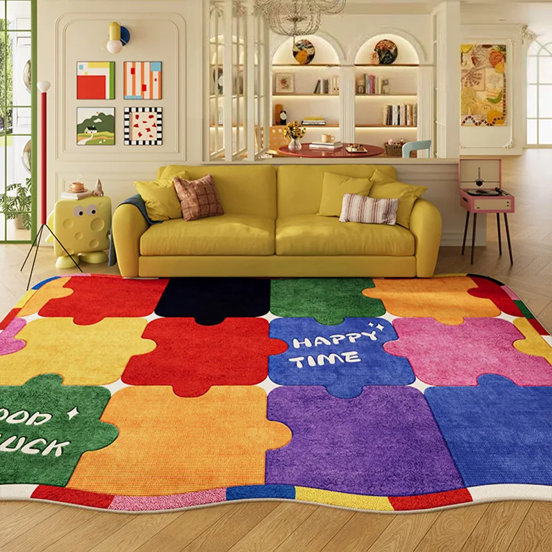 Dopamine Color Rugs for Bedroom Fluffy Soft Floor Mat Irregular Shape Living Room Decoration Large Carpet Thick Plush Study Rug