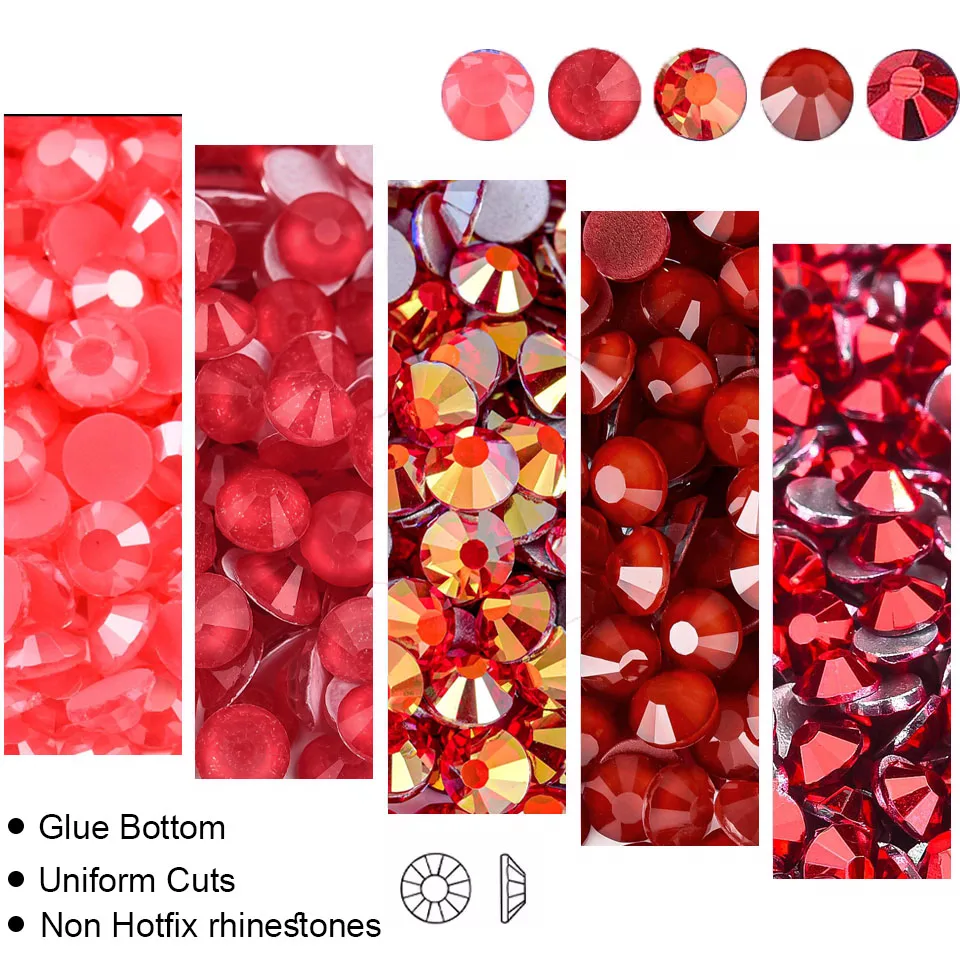 OLeeya SS6-SS30 cristal de cristal rojo de lujo sin fijación en caliente piedras planas para decoración de ropa de tela para decoración de uñas DIY