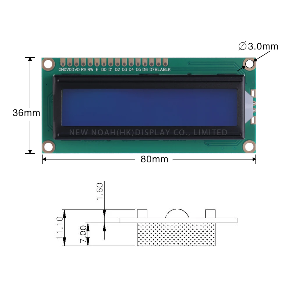 블루 필름 화이트 문자 도트 매트릭스 스크린, 다국어 모듈, 02X16 LCD 컨트롤러, ST7066, 16*2 흑백 스크린, 1602A