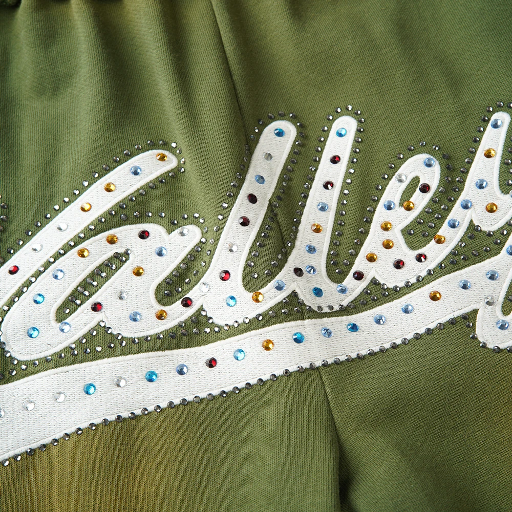 ストリートウェア ルーズパンツ ラインストーン付き メンズ服 ヒップホップ 厚手コットン ストリートスタイル カジュアル ダメージ加工 バギー スウェットパンツ