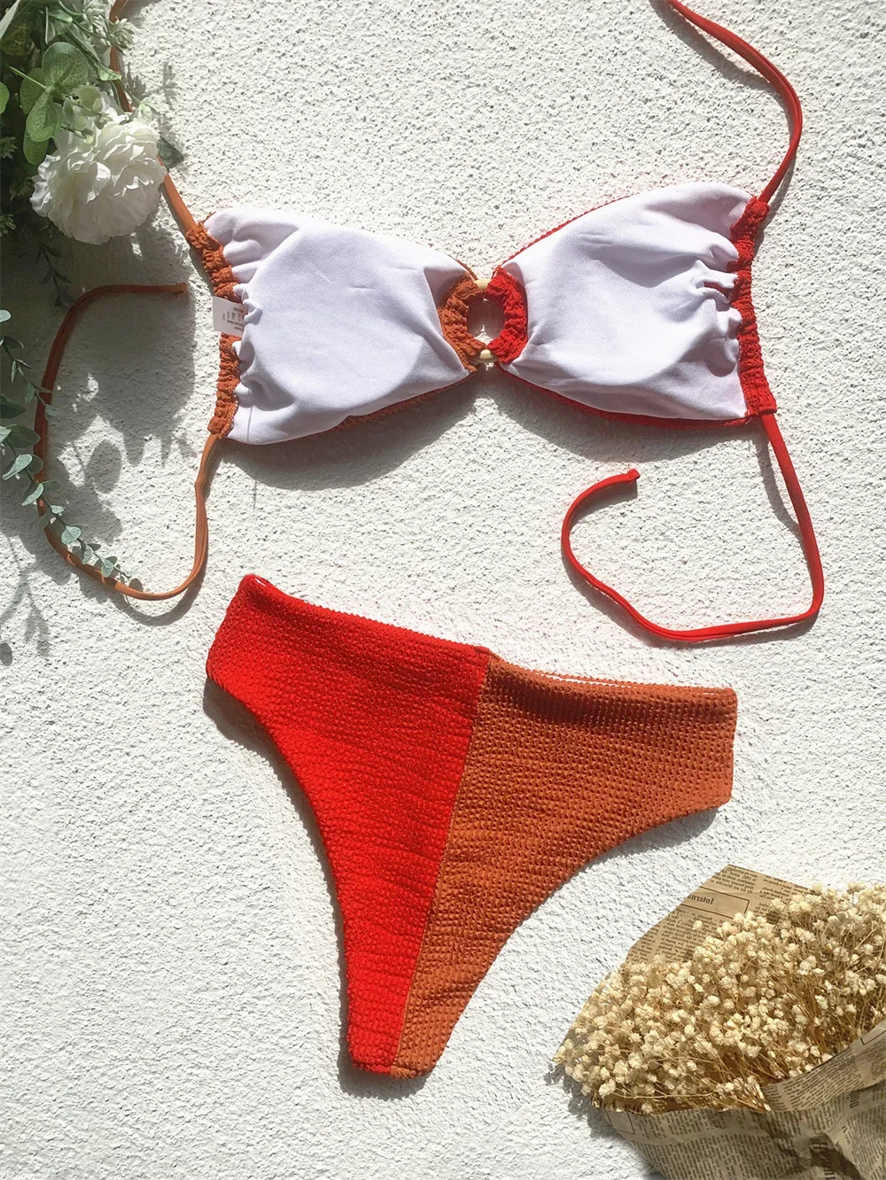 Maillot de bain deux pièces pour femme, bikini string, dos nu, taille haute, bandage, patchwork, tenue de plage sexy, bain trempé, Y2K