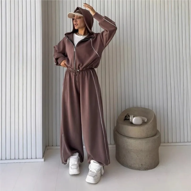 

Simple Pants Sets for Woman Stand Collar Zipper Sweatshirt High Waisted Pants Two Piece Sets Woman Autumn Winter Outfits