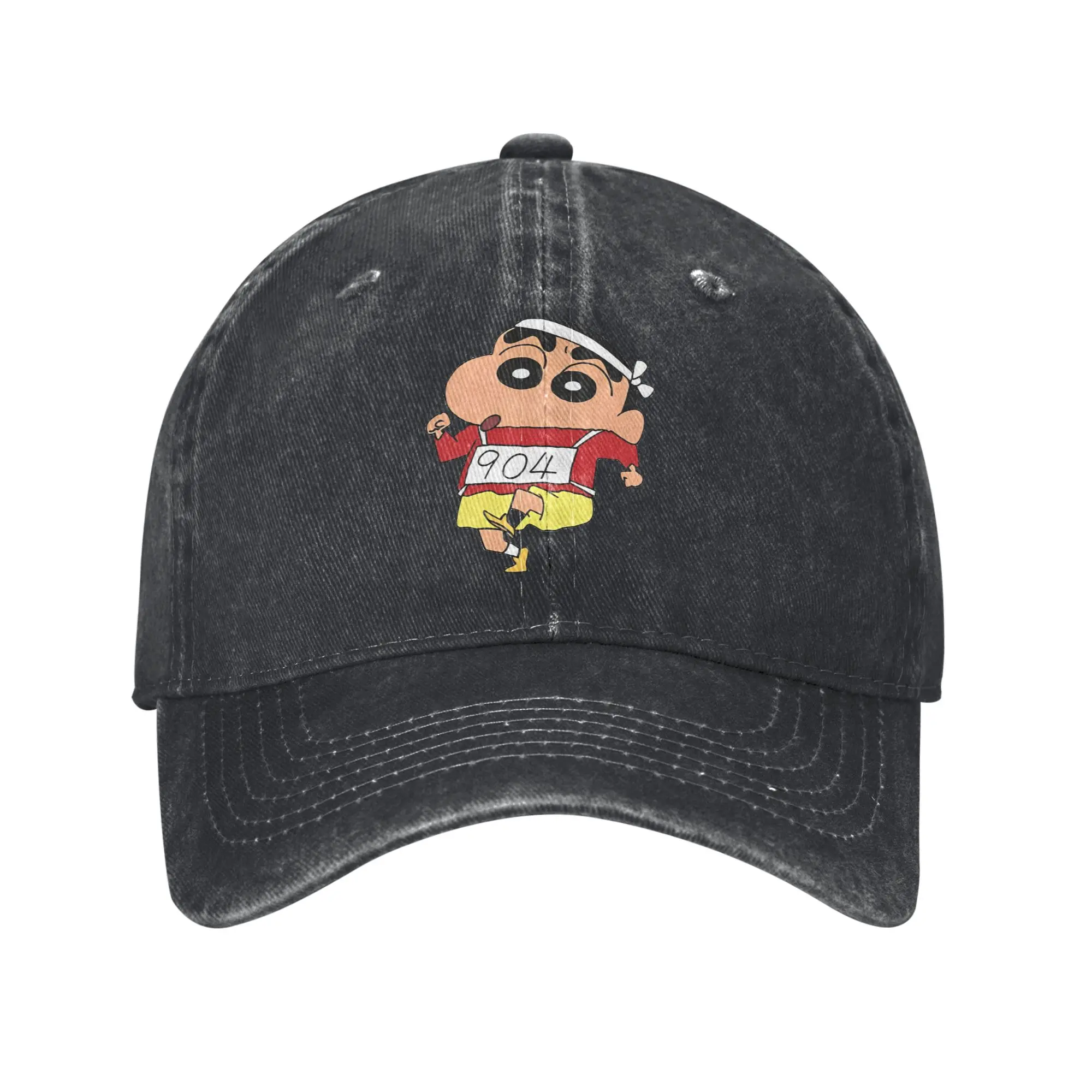 Shinchan marathon 904 Baseball Cap Sun  Sunscreen Print Washed Trucker Hat Female Male Fitted Retro Outdoor Sports Snapback Cap