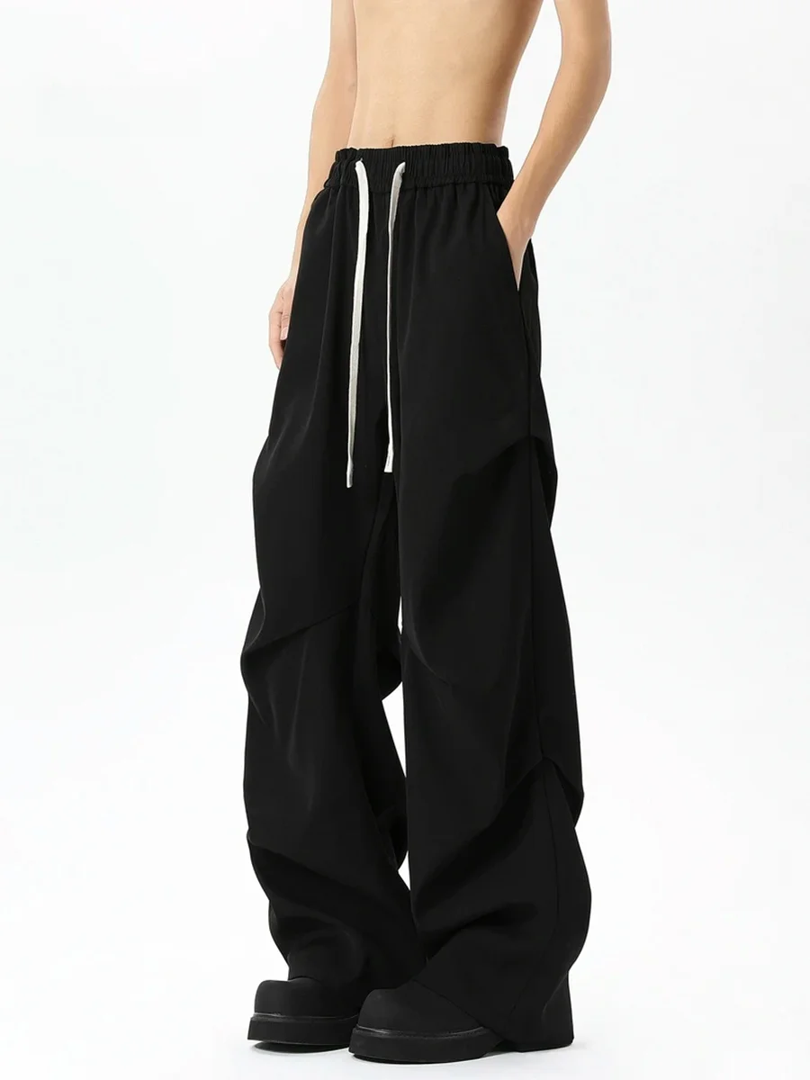 

Bla Wmnm Paratrooper Loose Straight Leg Men's Casual Pants Wrinkles CleanFit Long Trousers Faionable Youth Spring Leisure