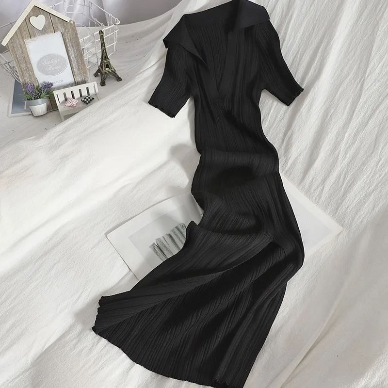 YuooMuoo-Robe d'été chic et sexy pour femmes, col en v, slim, élastique, fendue