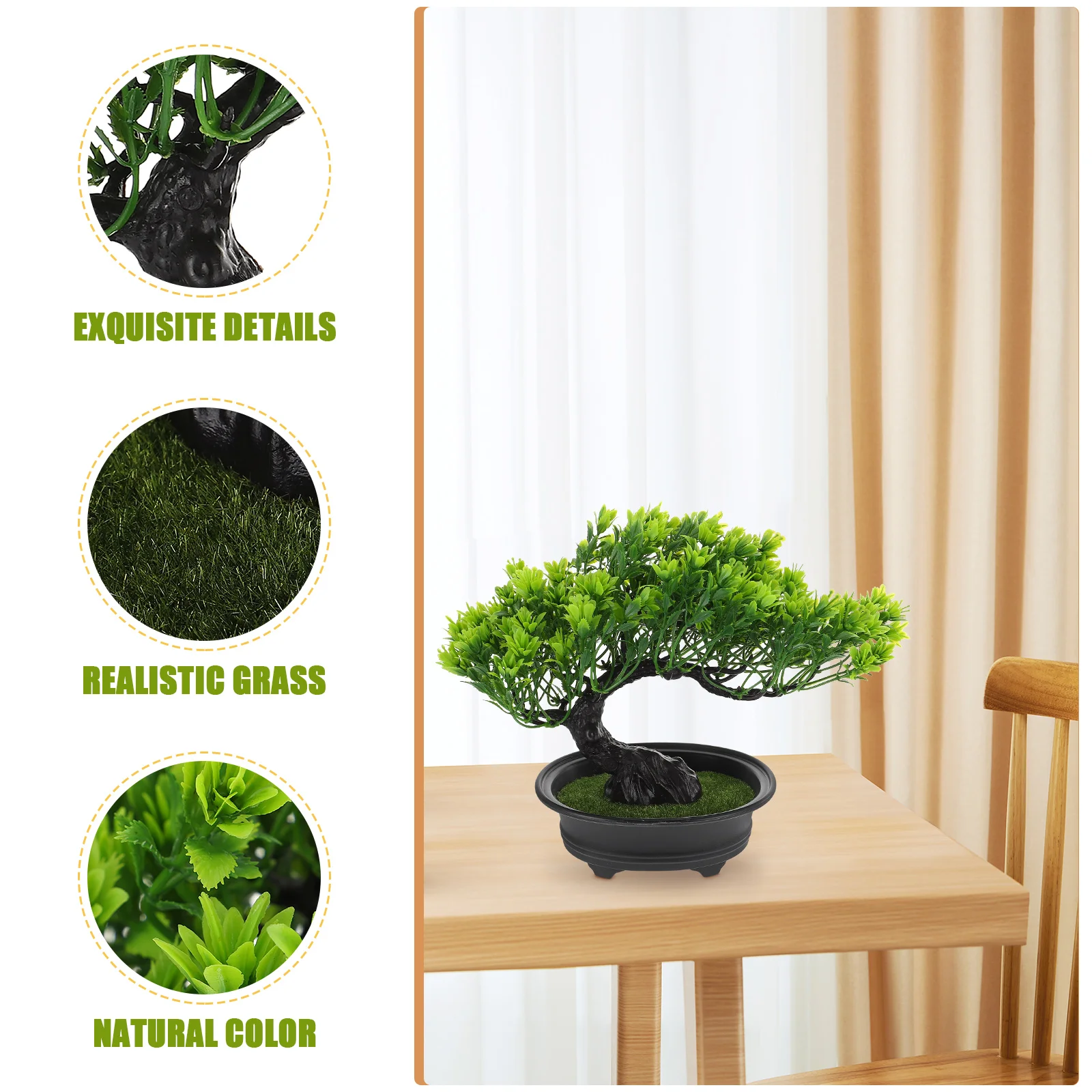 

Artificial Bonsai Pine Tree Lifelike Simulation Plant with Natural Grass Design for Desktop Adornment and Greenery Photo Prop